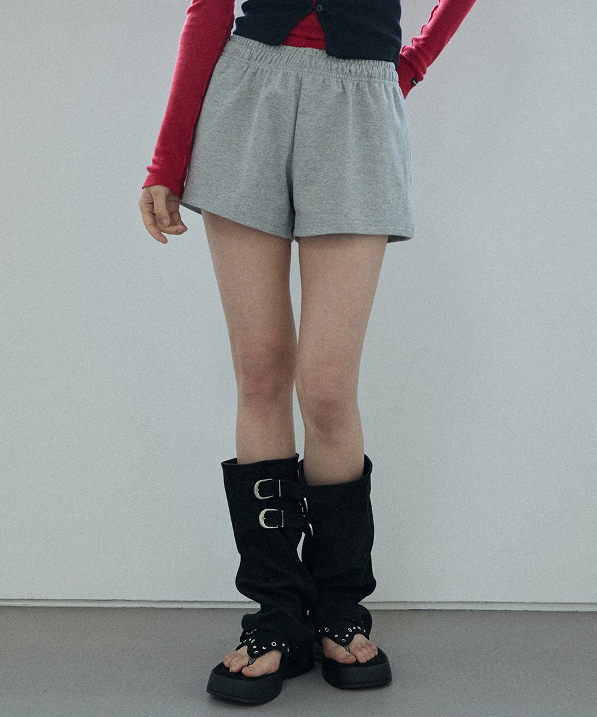 렌세(RENSE) Wide Sweat Shorts Melange Gray