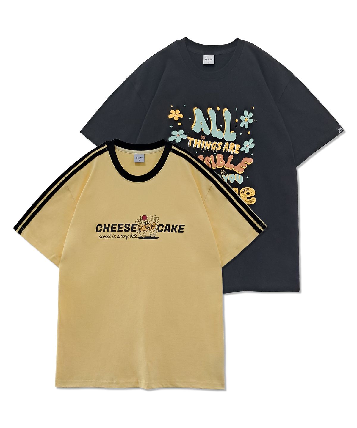 오실롯(OCELOT) [2PACK]_C76 치즈케이크 오버핏 반팔+C81 컬러 두들링 오버핏 반팔