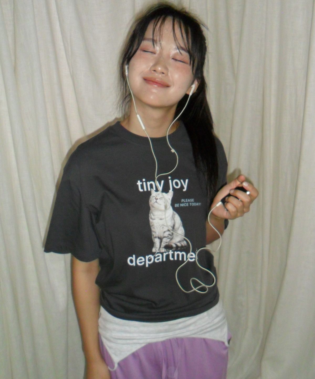 포에브(POEV) Joy Cat T-Shirt - Charcoal