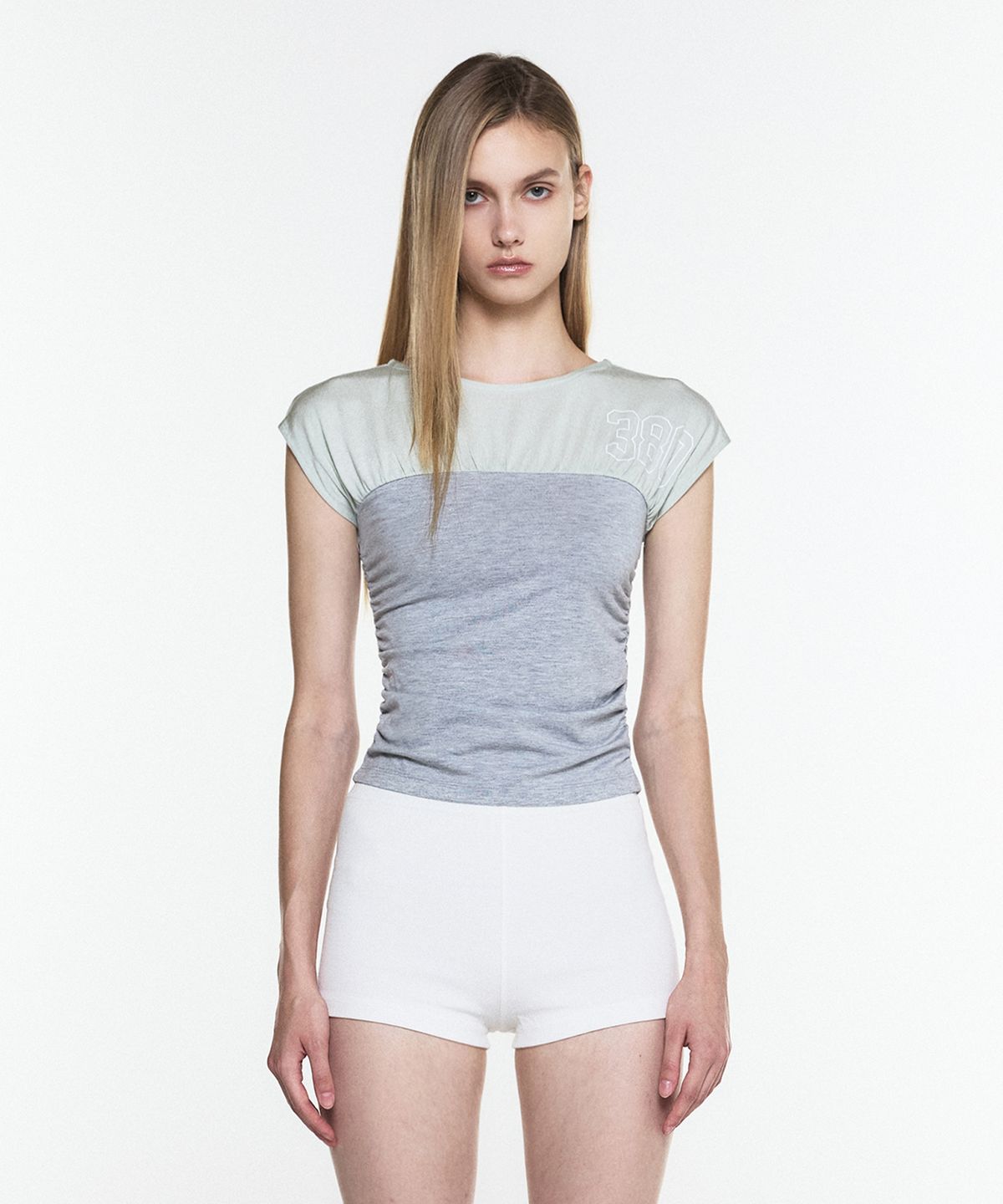 쓰리투에이티(THREE TO EIGHTY) LAYERED SHIRRING TEE MINT