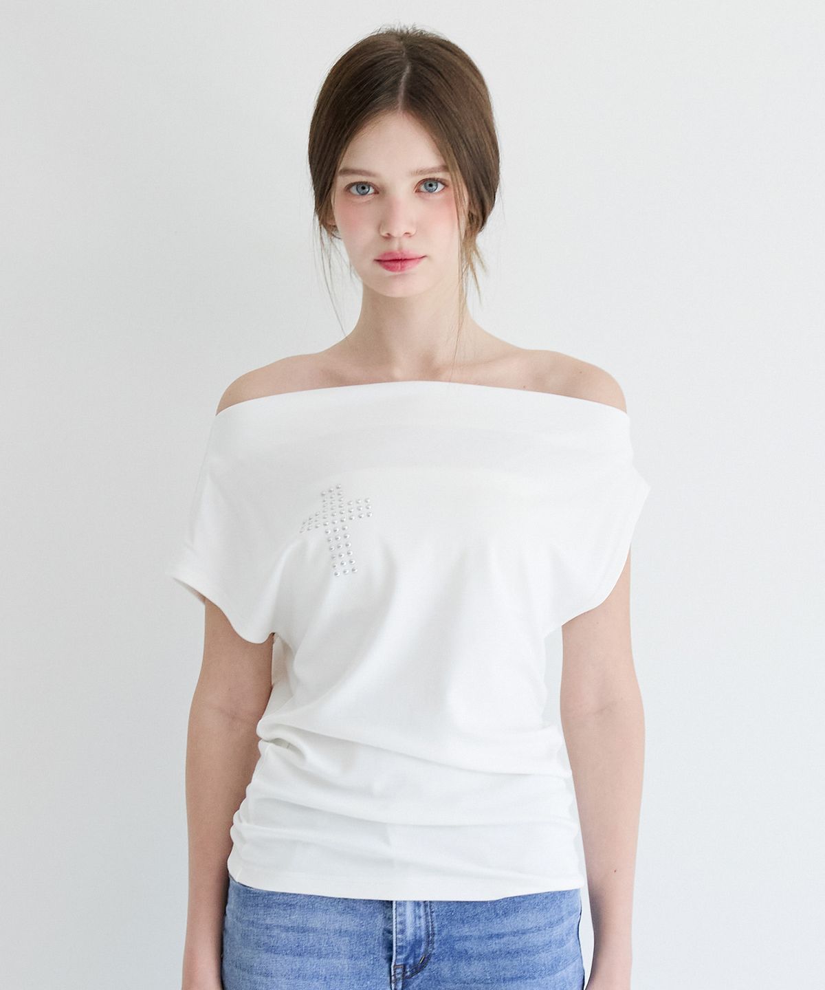 알키알카(ALKI ALKA) Studded Draped Top (White)
