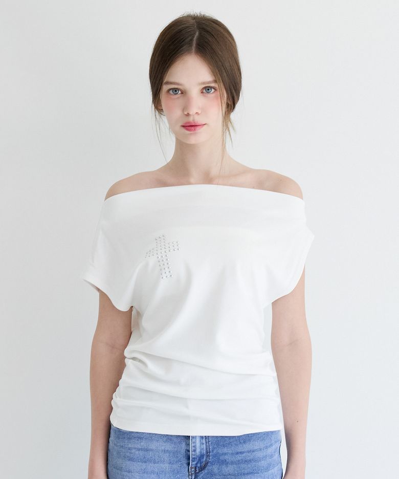 Studded Draped Top (White)