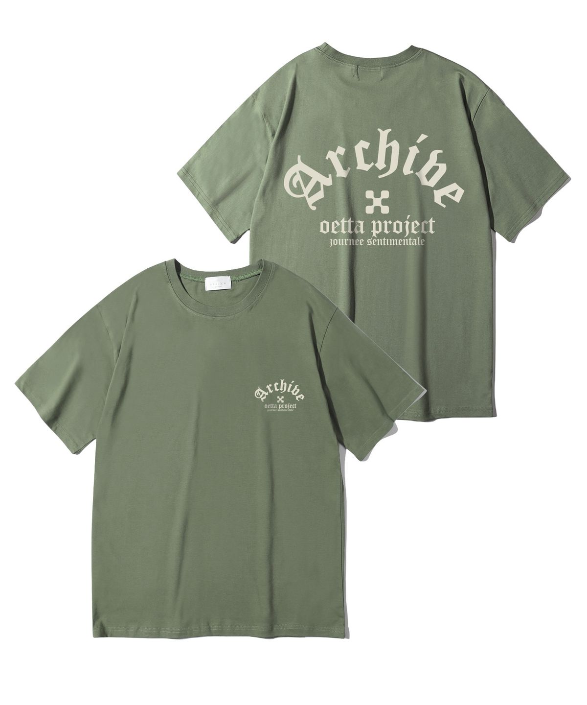 오에타(OETTA) 아카이브 고딕 더블코튼 오버핏 반팔티셔츠 카키 OTS26033