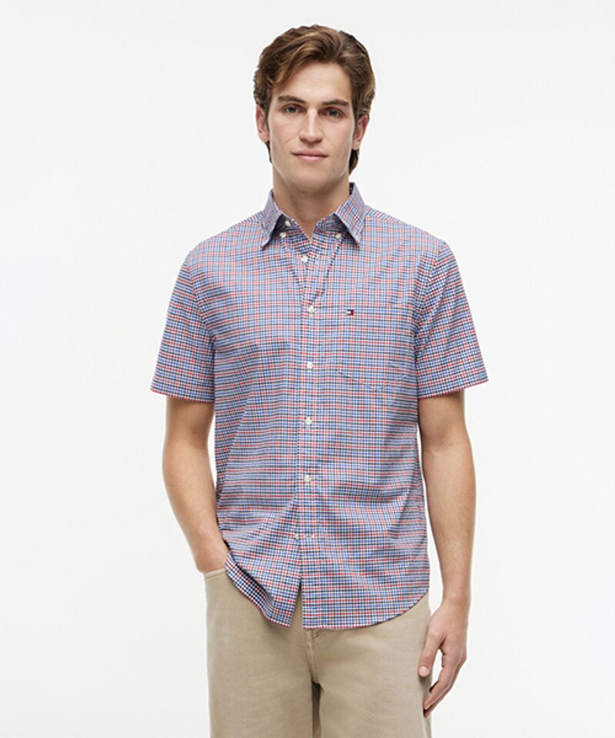 타미힐피거(TOMMY HILFIGER) [Regular fit] 라이트 옥스포드 멀티 깅엄 셔츠 (T12G3WSH200MT10QK)