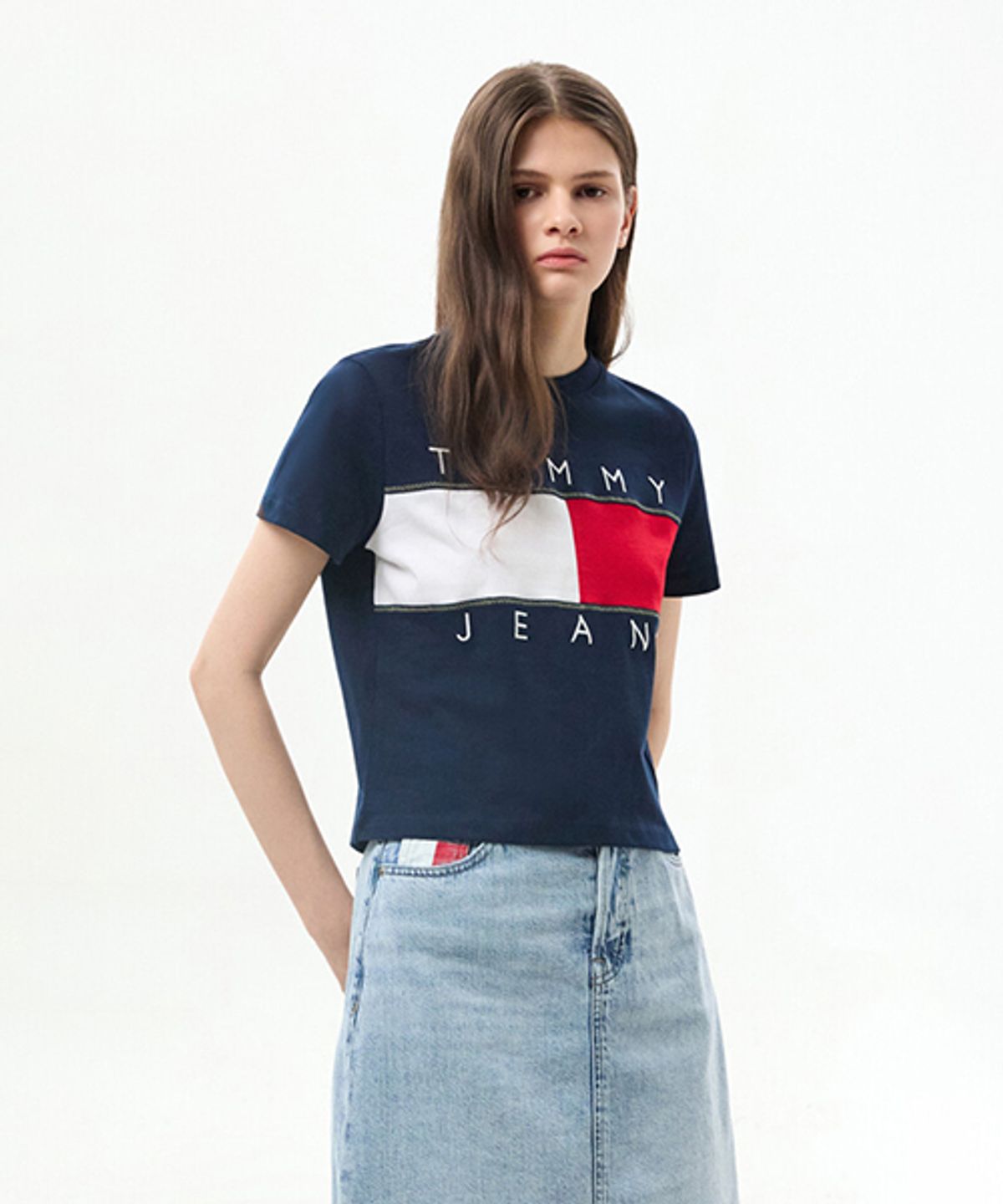 타미진스(TOMMY JEANS) 코튼 레귤러 플래그 티셔츠 (T32G6TTO15TWT1C1G)