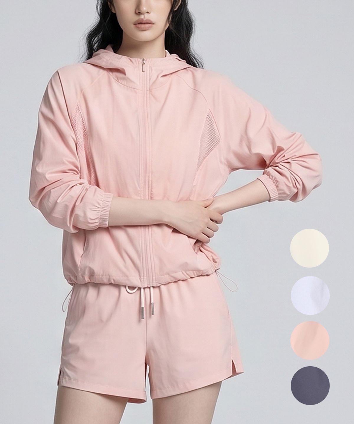김영주 골프(KIM YOUNG JOO GOLF) 여름 경량 트레이닝 세트가능 여성 후드집업 KQMLJP05