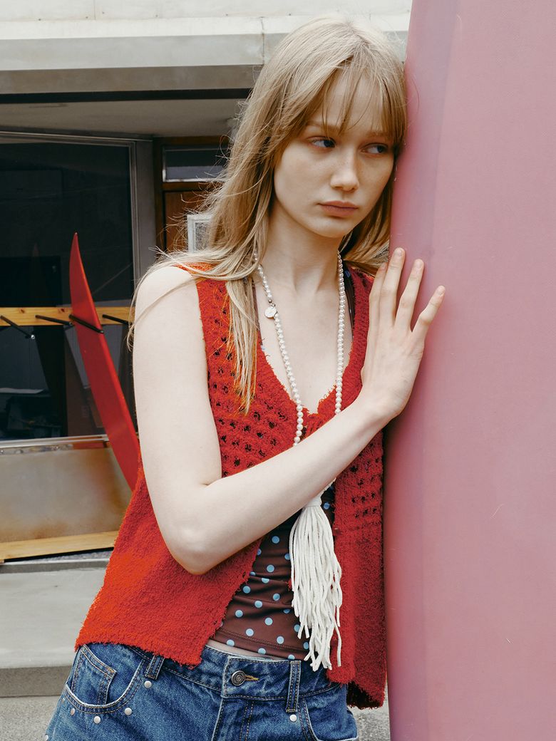 Crochet Button-up Knit Vest VK6MV551_2color