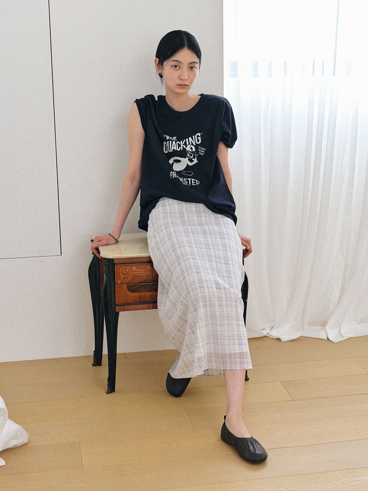 헌치(HUNCH) Sheer Check Chiffon Skirt (2color)