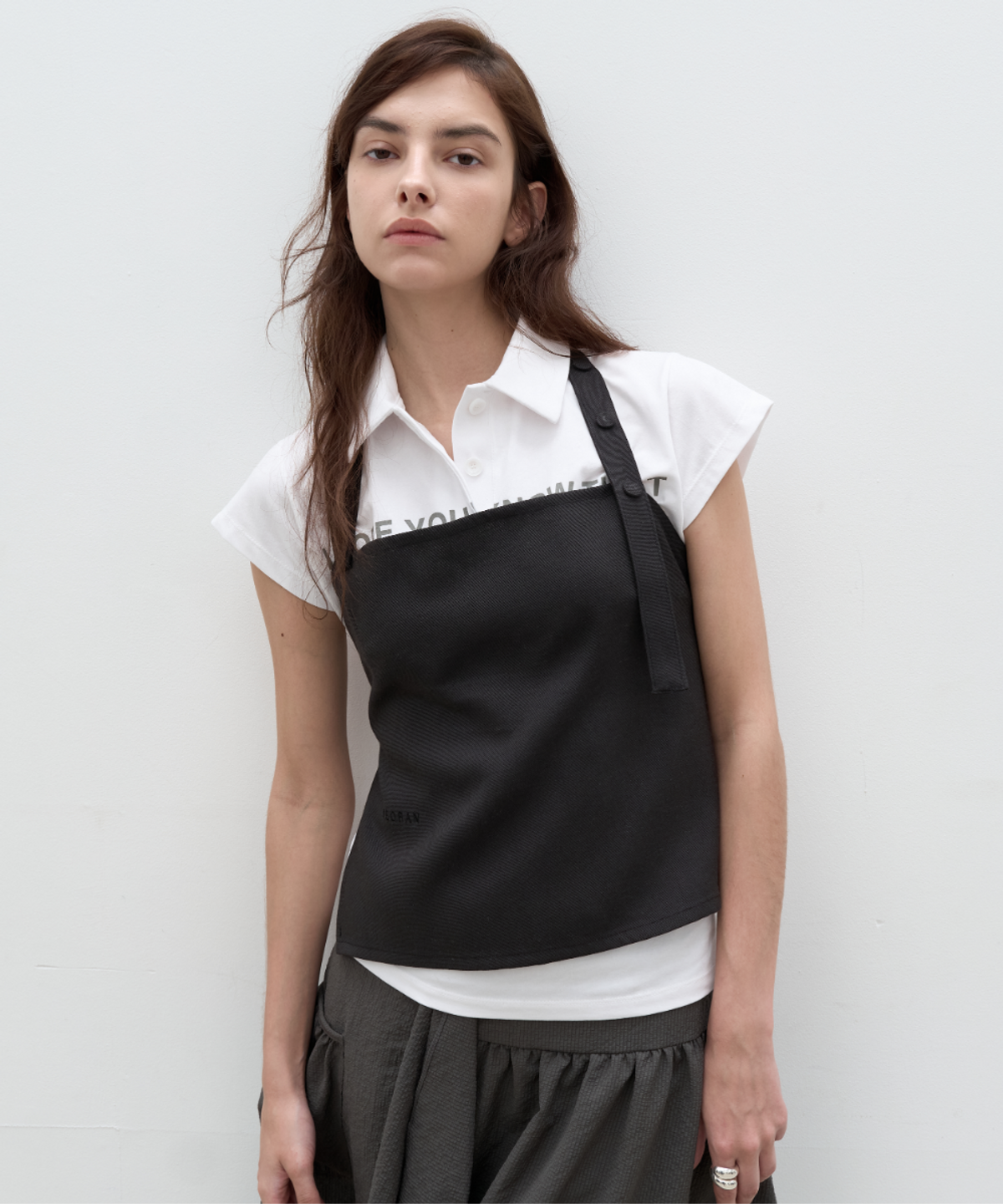 서란(SEORAN) Layered Halter-Neck Top_Charcoal