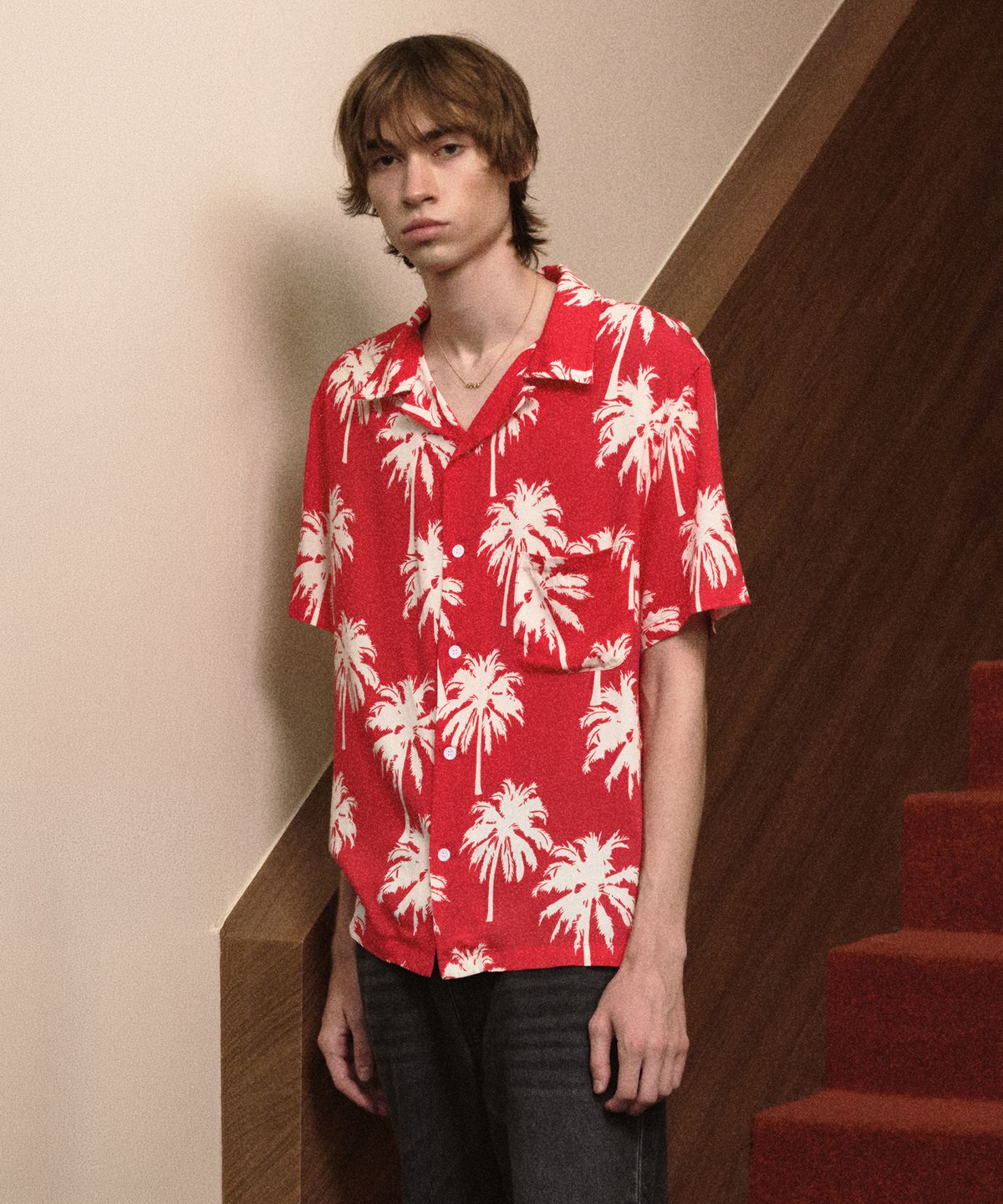 롤링스튜디오(ROLLINGSTUDIOS) HAWAIIAN SHIRT PALMTREE RED