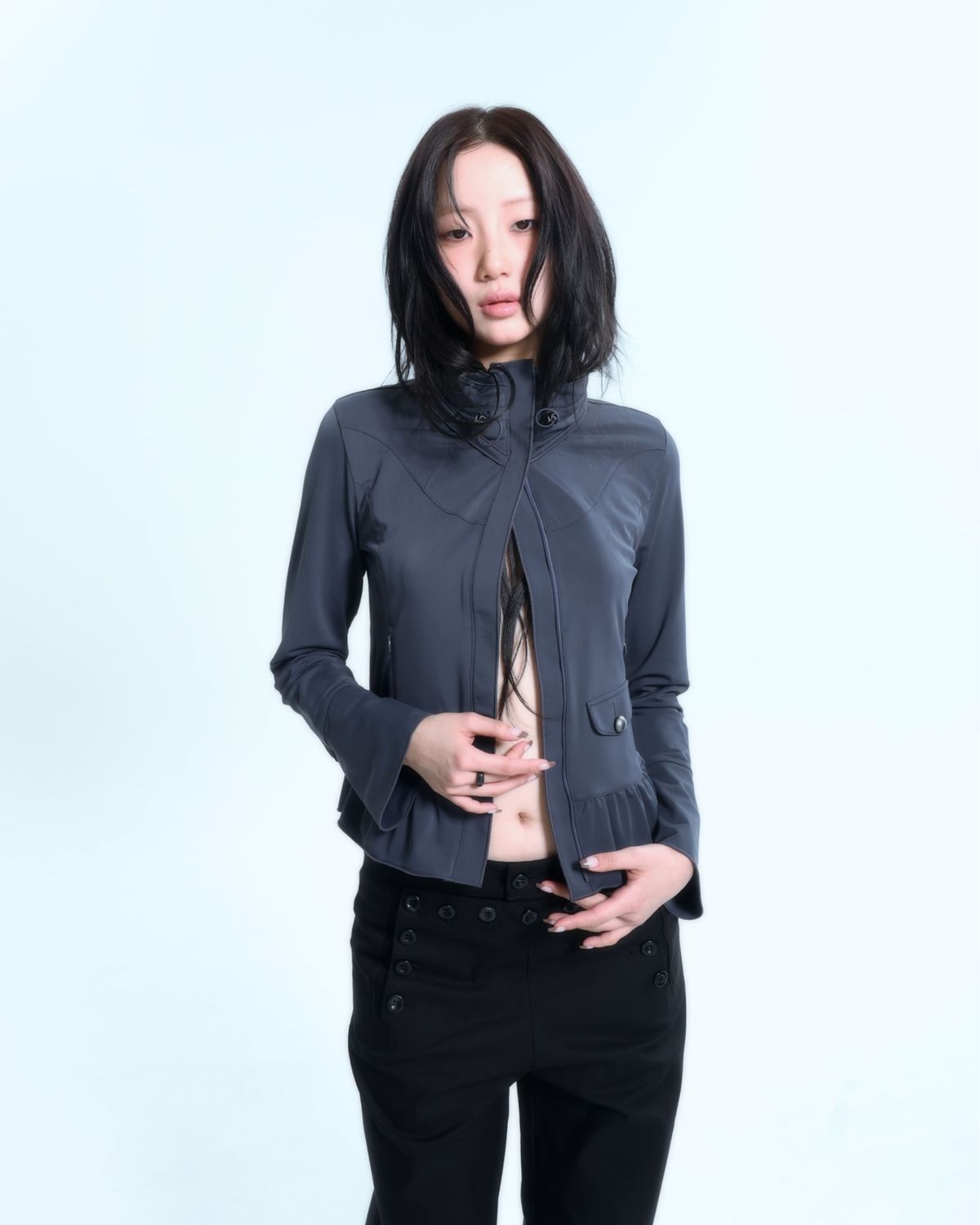 알디유(ALDIYOUU) Ruffle Two Way zip-up (Ash)