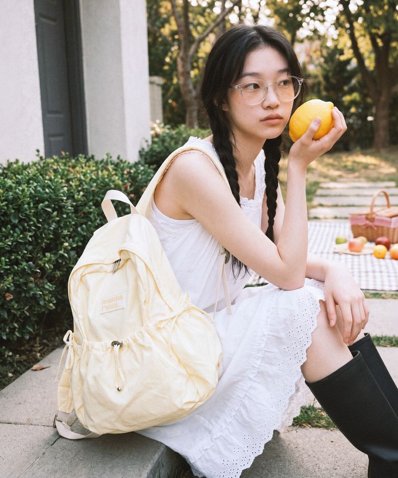 mini ver. Ribbon pocket backpack_Cream lemon