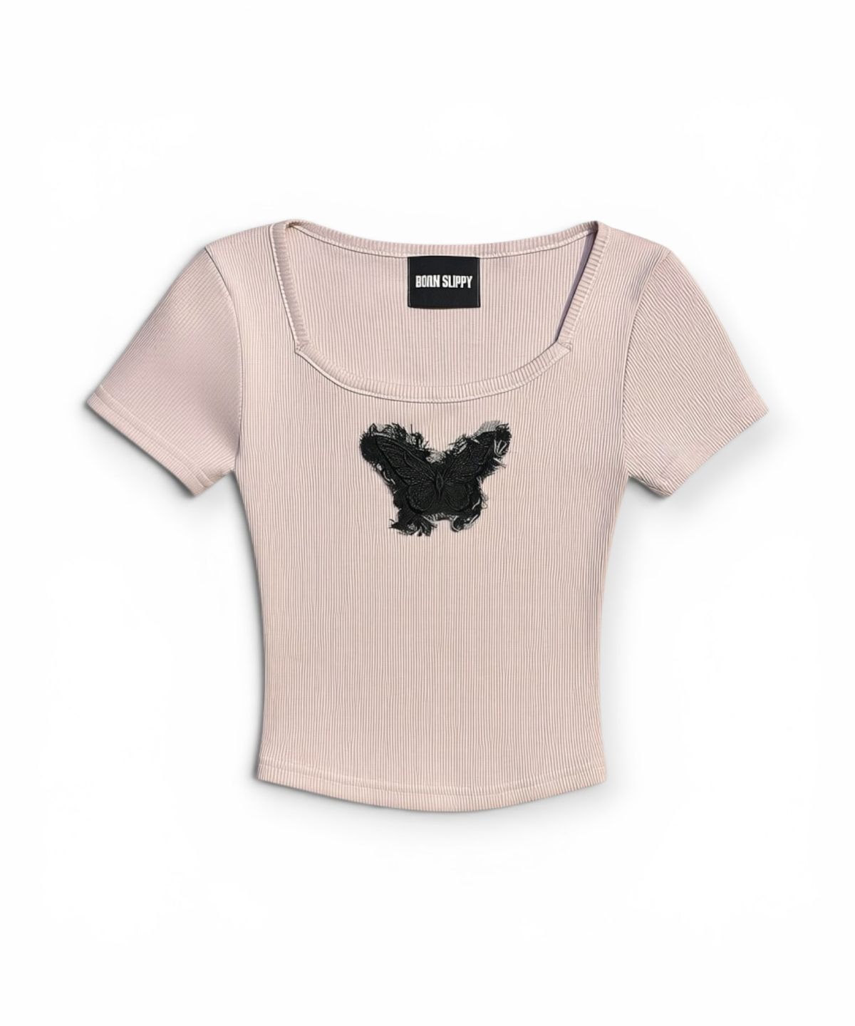 본슬리피(BORN SLIPPY) Frayed Butterfly Square Neck T-shirt (Pink)