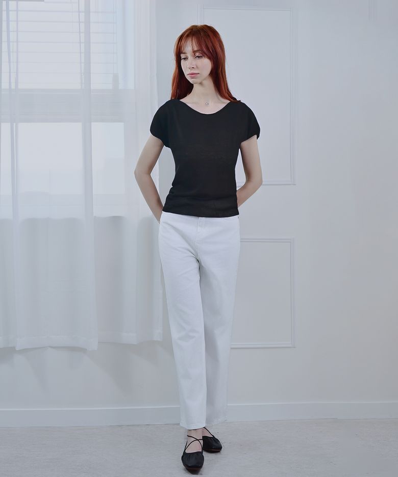 롤링 보트넥 반팔 티셔츠_블랙