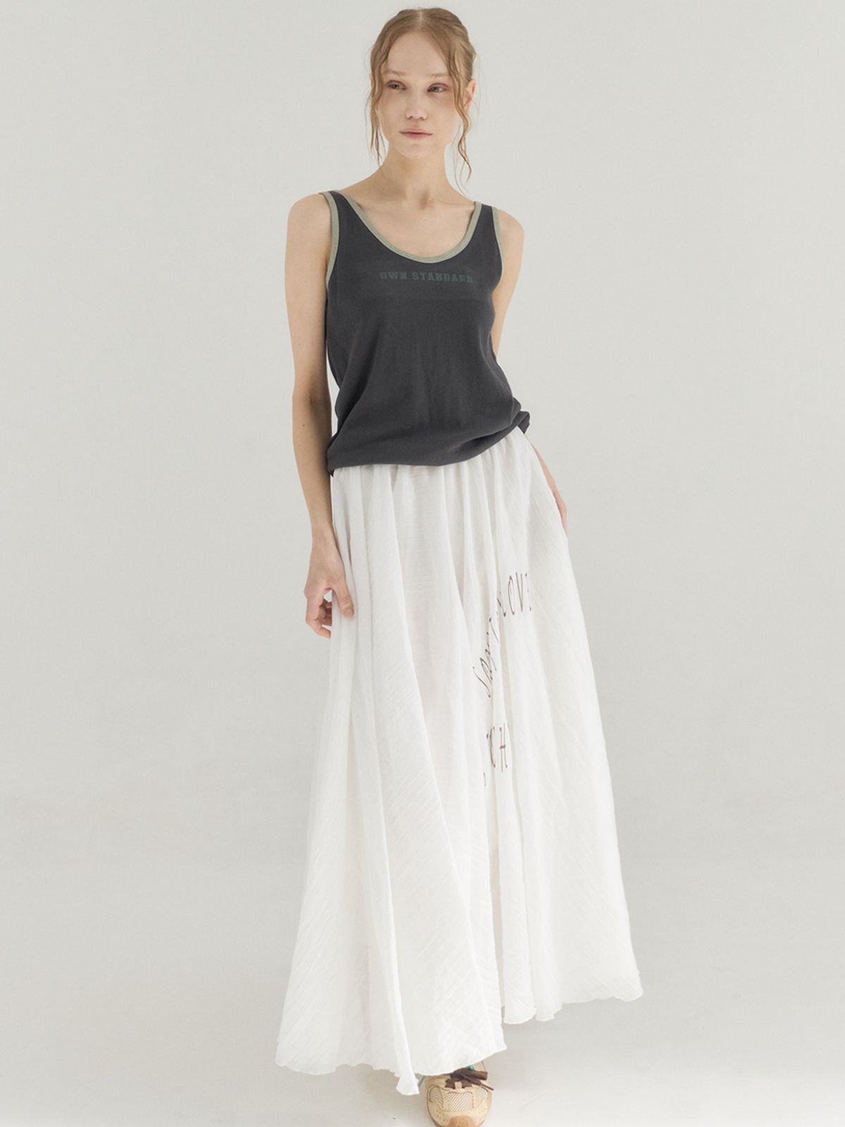 쏘리, 투 머치 러브(SORRY, TOO MUCH LOVE) Lightweight Crinkled Full Flair Skirt_White