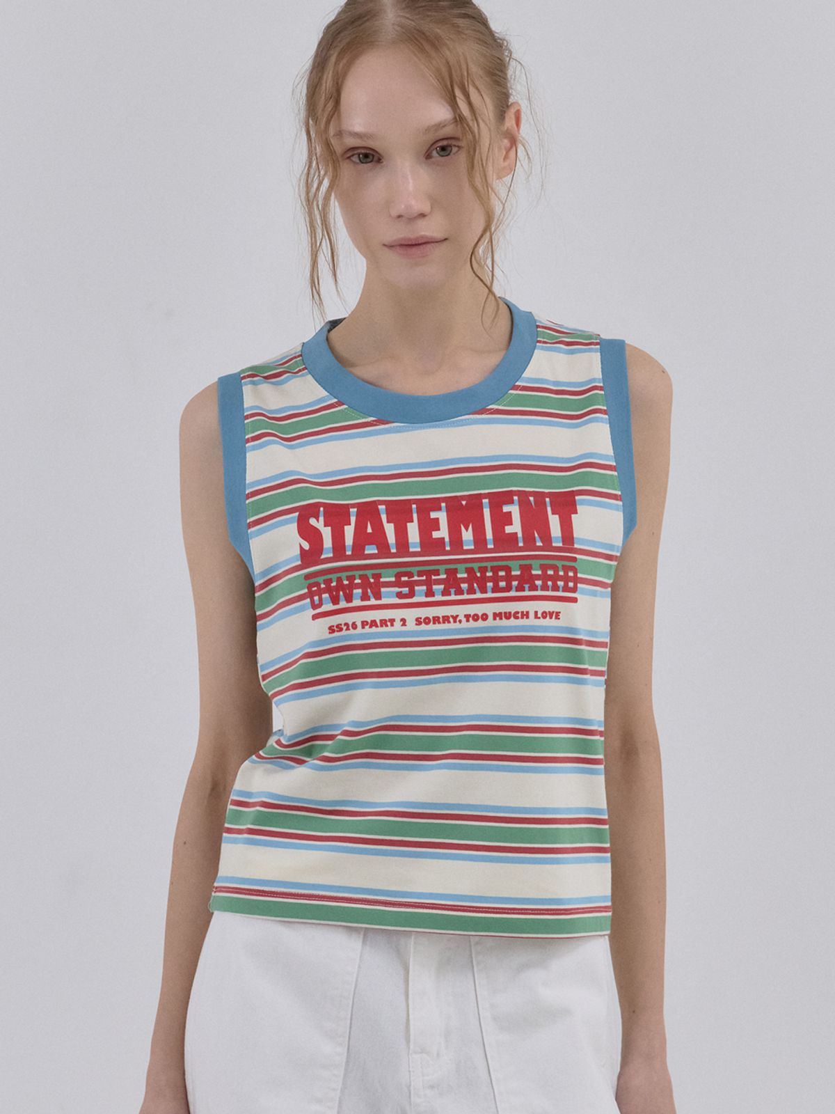 쏘리, 투 머치 러브(SORRY, TOO MUCH LOVE) Statement Stripe Summer Tank Top_Blue