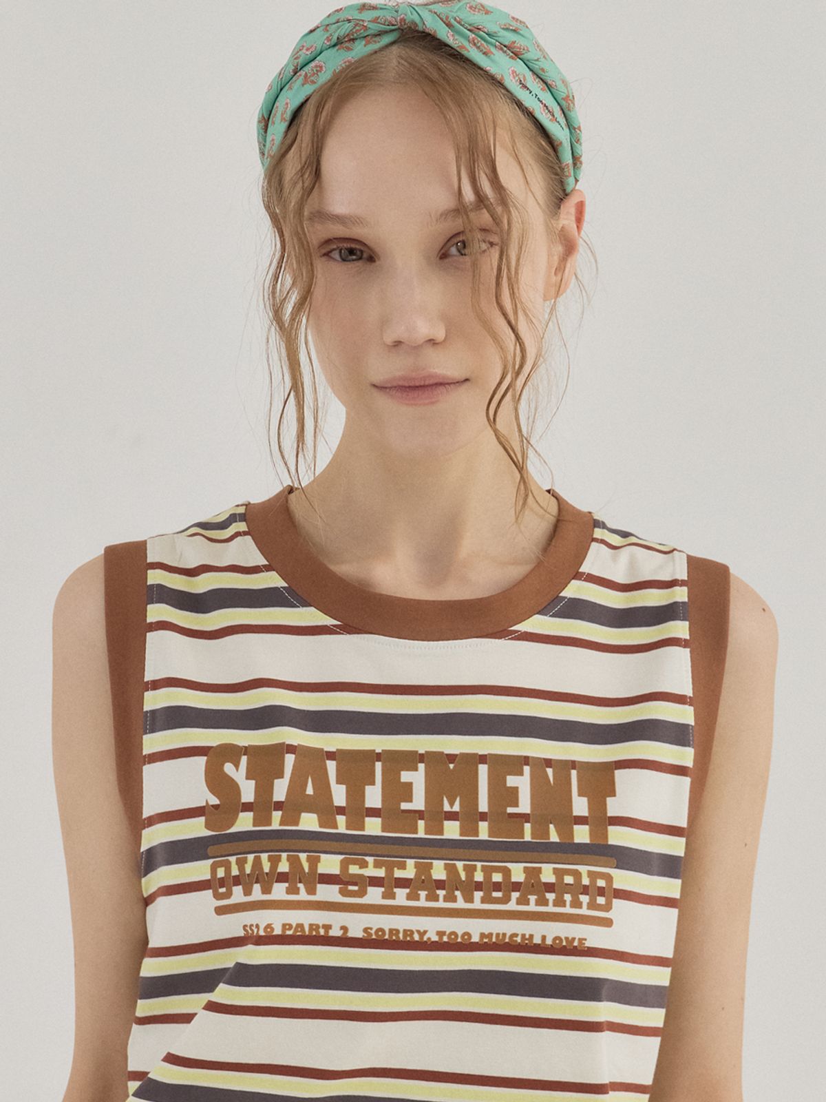 쏘리, 투 머치 러브(SORRY, TOO MUCH LOVE) Statement Stripe Summer Tank Top_Brown
