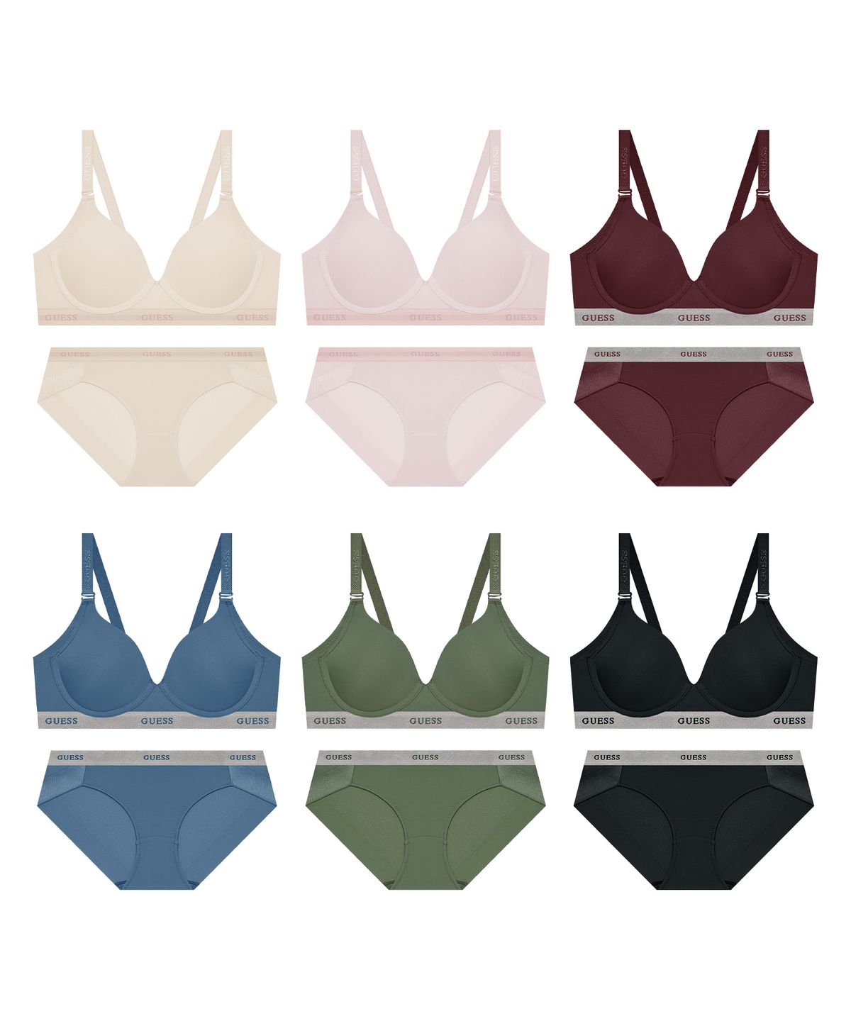 게스언더웨어(GUESS UNDERWEAR) 와이드밴드 쉘론 노와이어 브라 팬티 세트