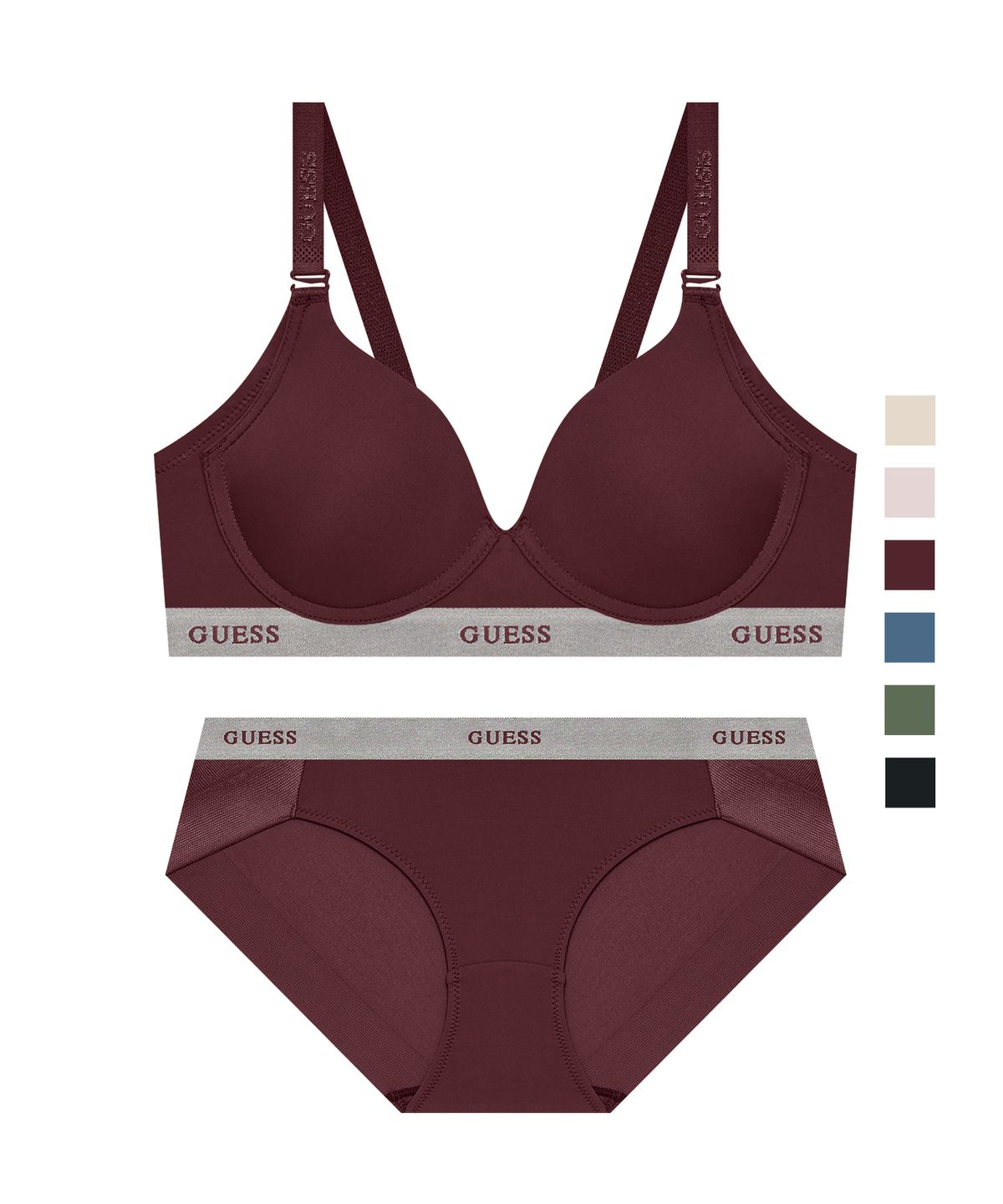 게스언더웨어(GUESS UNDERWEAR) 와이드밴드 쉘론 노와이어 브라 팬티 세트