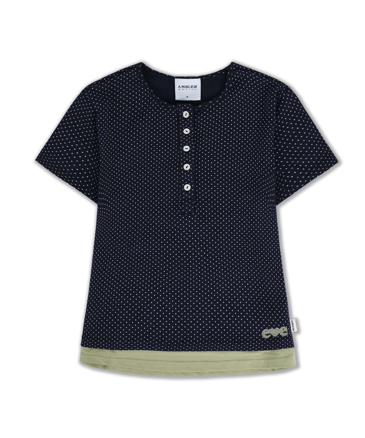 엠블러(AMBLER) Botton Dot Layered 자수 반팔 티셔츠 ACR703 (네이비)