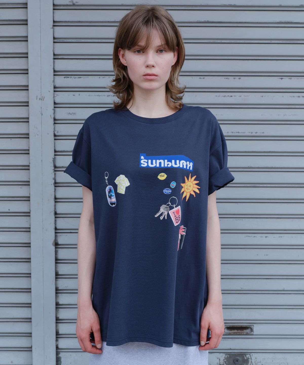 썬번프로젝트(SUNBURNPROJECT) CITY MAGNET OVERFIT T-SHIRT, NAVY