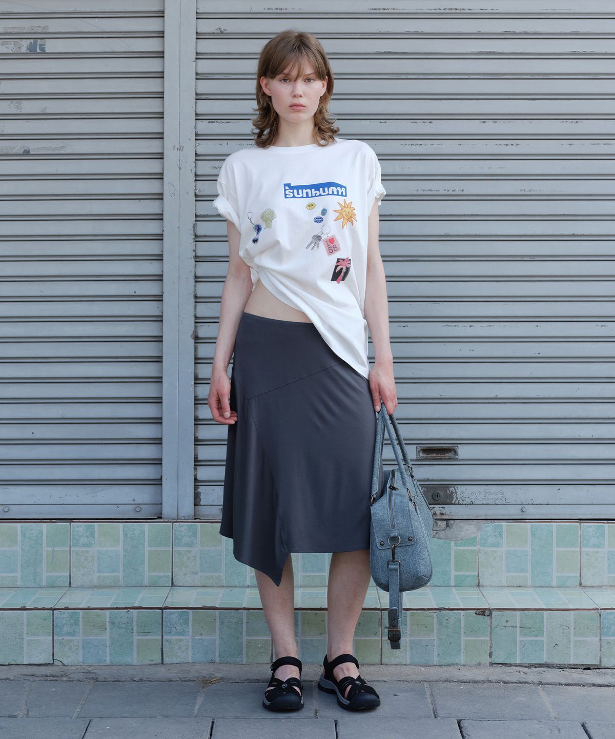 썬번프로젝트(SUNBURNPROJECT) CITY MAGNET OVERFIT T-SHIRT, WHITE