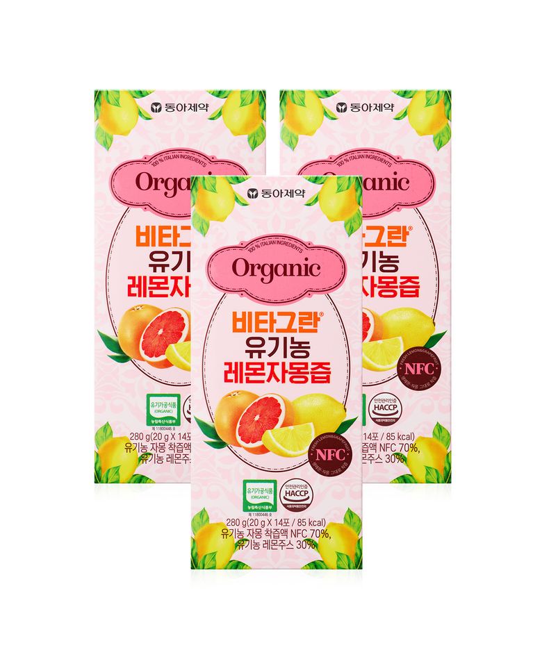 [NFC 착즙100%]동아제약 비타그란 유기농 레몬자몽즙 (20g x14포)X3세트