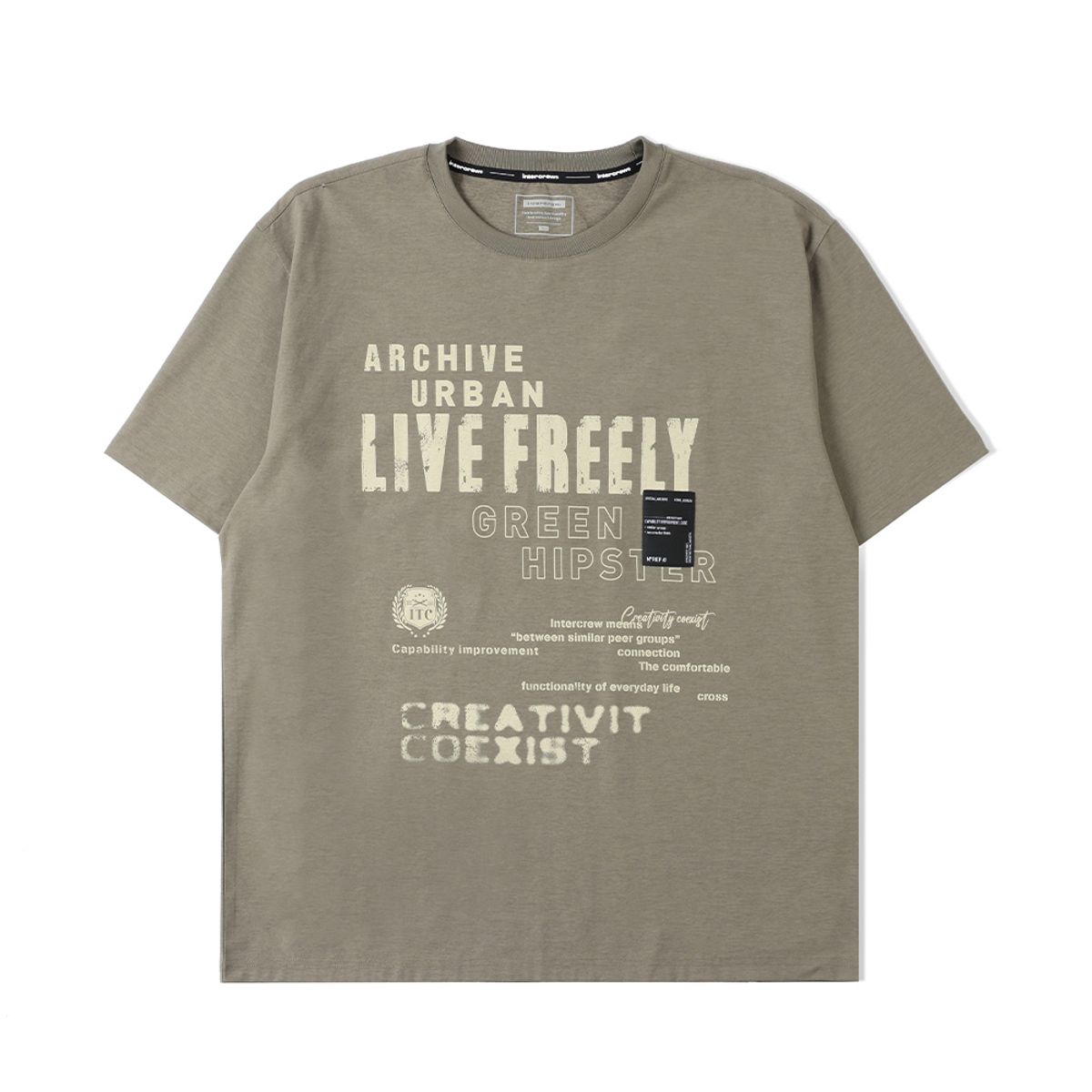 인터크루(INTERCREW) 레터링 변형 기능성 반팔 티셔츠 카키 ITA2XR02AKH