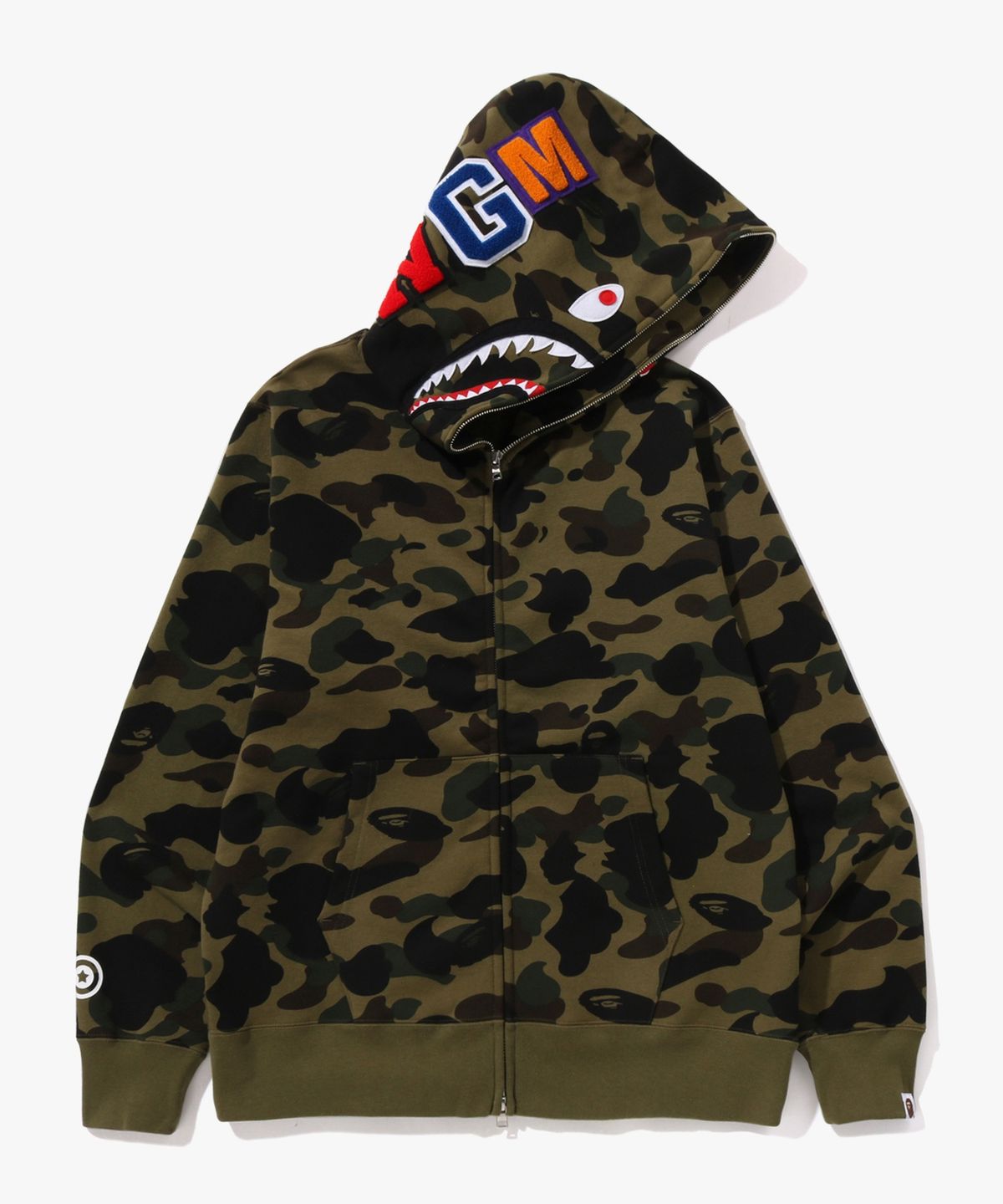 베이프(BAPE) 퍼스트 카모 샤크 풀 집 후드(M) GREEN