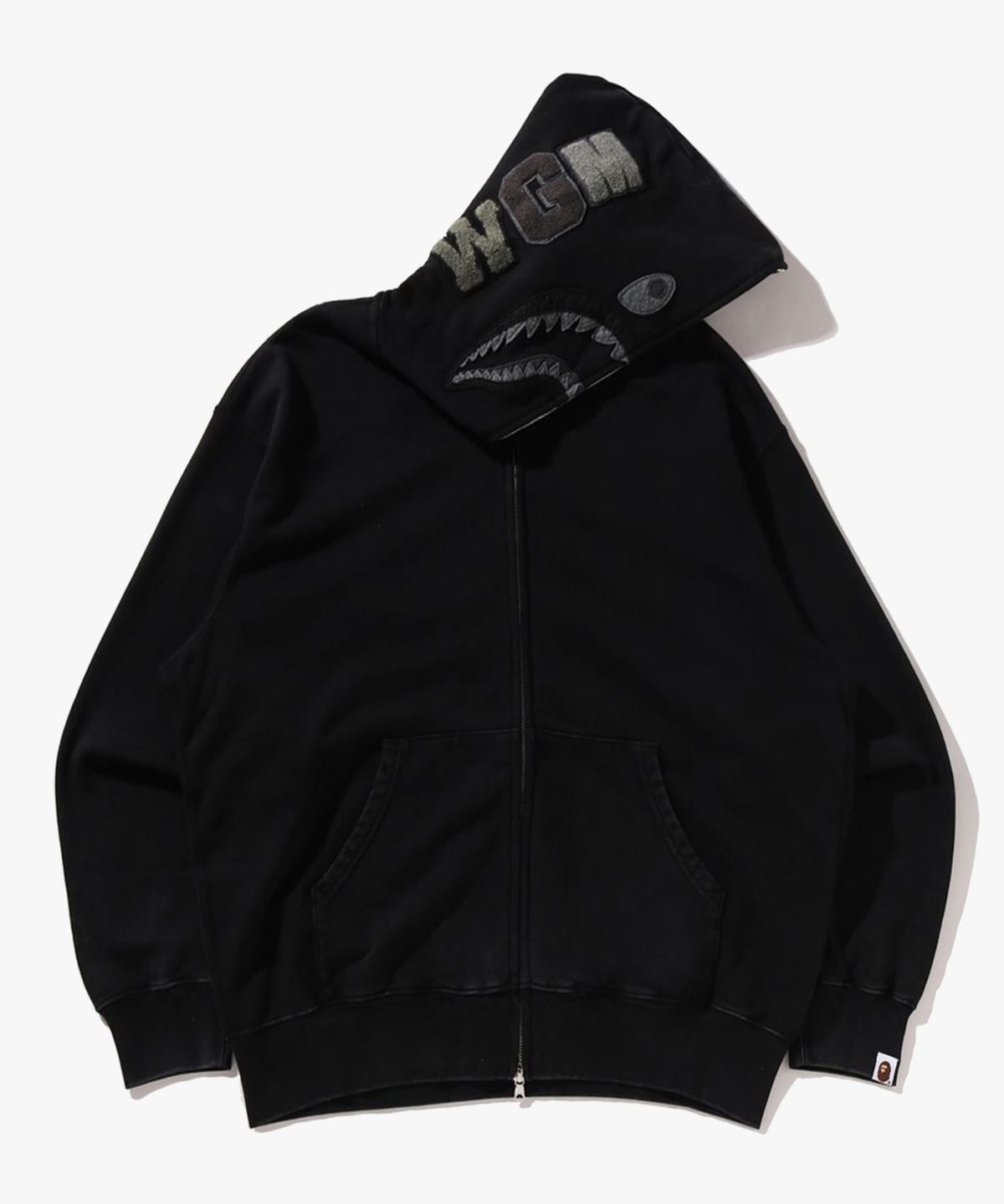 베이프(BAPE) 가먼트 다이 샤크 릴렉스드 핏 풀 집 후드(M) BLACK