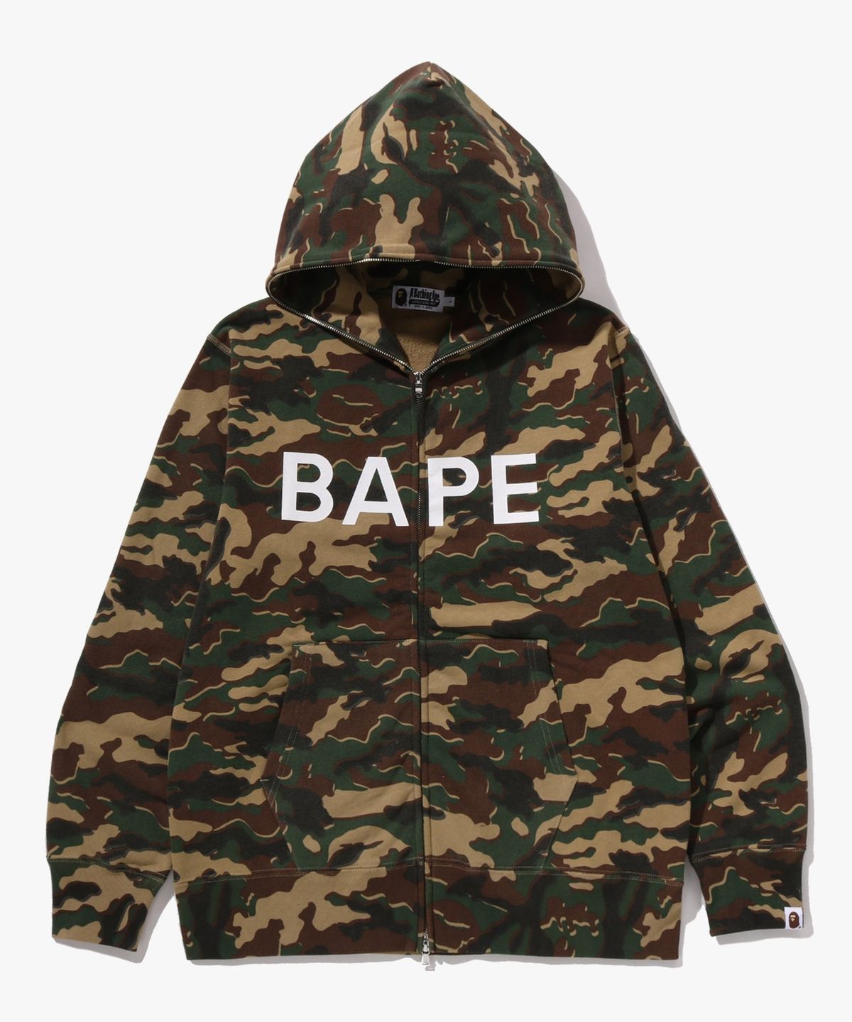 베이프(BAPE) 글리치 우드랜드 카모 풀 집 후드(M) GREEN