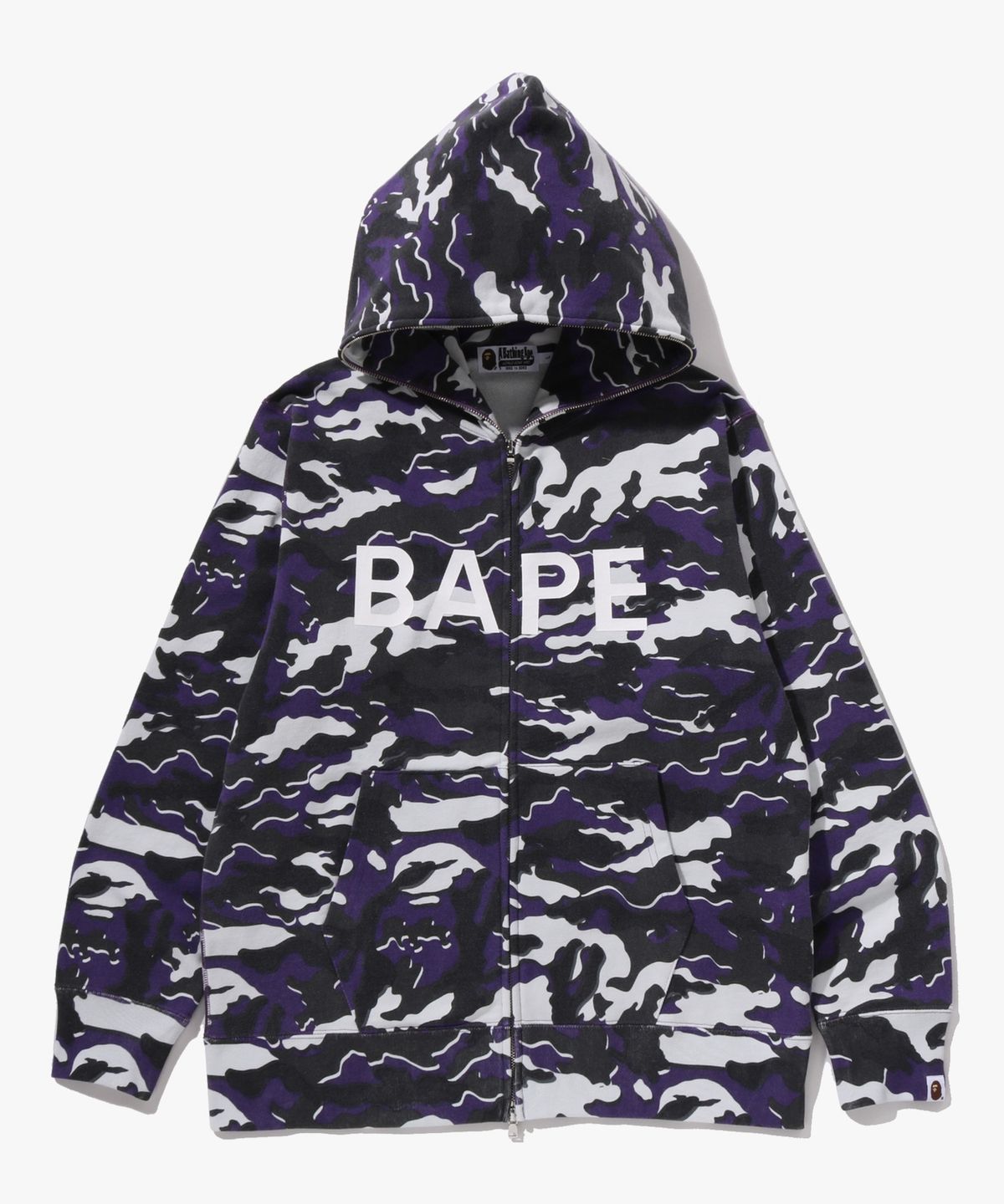 베이프(BAPE) 글리치 우드랜드 카모 풀 집 후드(M) PURPLE
