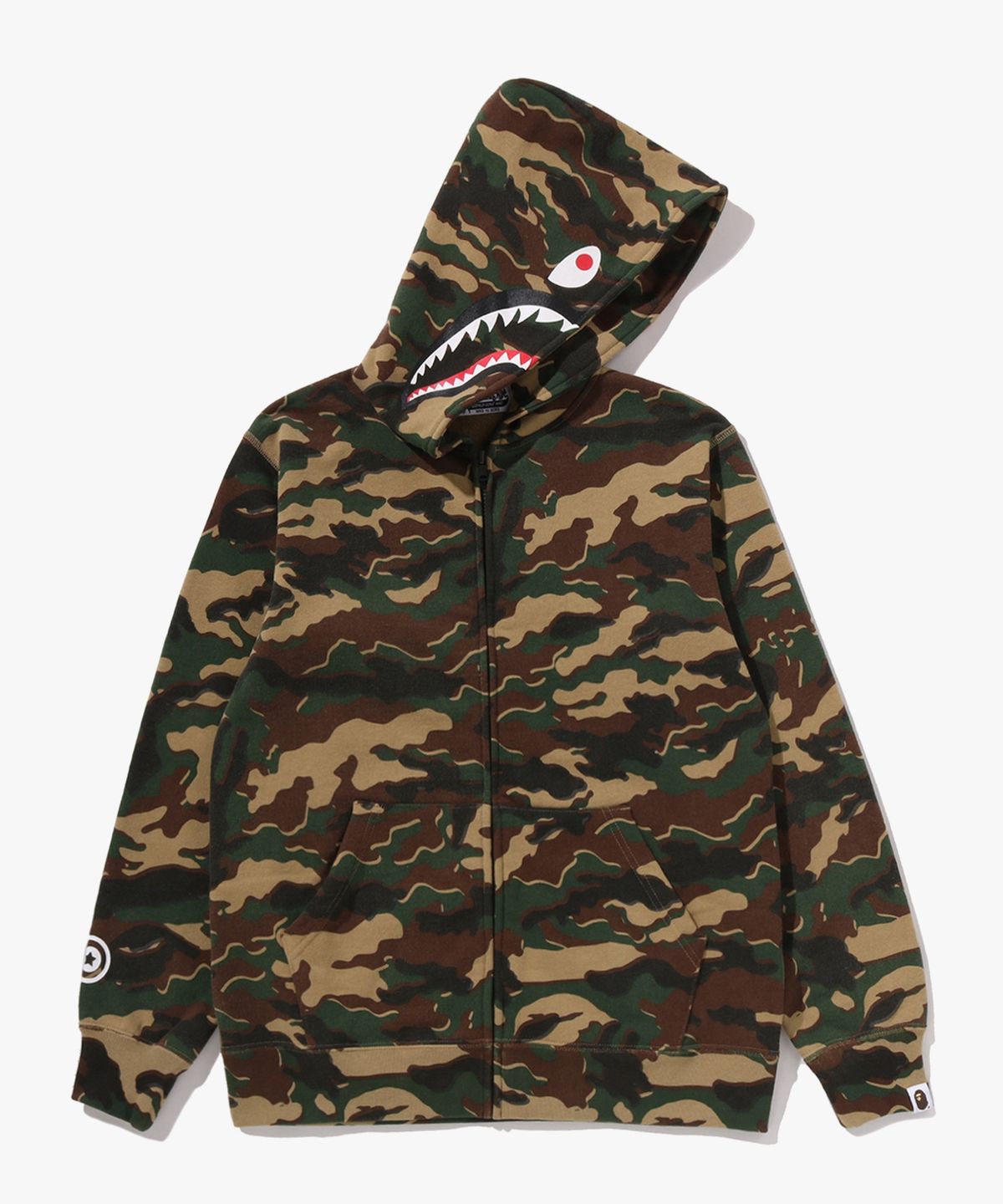 베이프 키즈(BAPE KIDS) 글리치 우드랜드 카모 샤크 집 후드(JR) GREEN