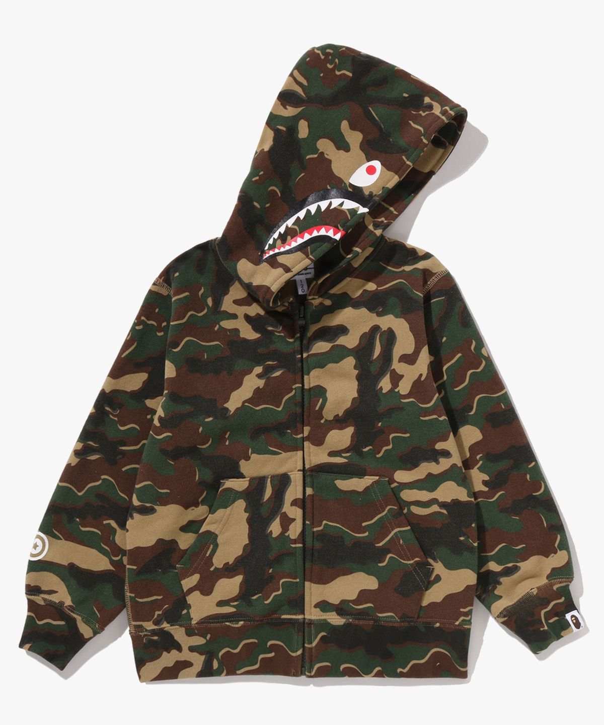 베이프 키즈(BAPE KIDS) 글리치 우드랜드 카모 샤크 집 후드(Kids) GREEN