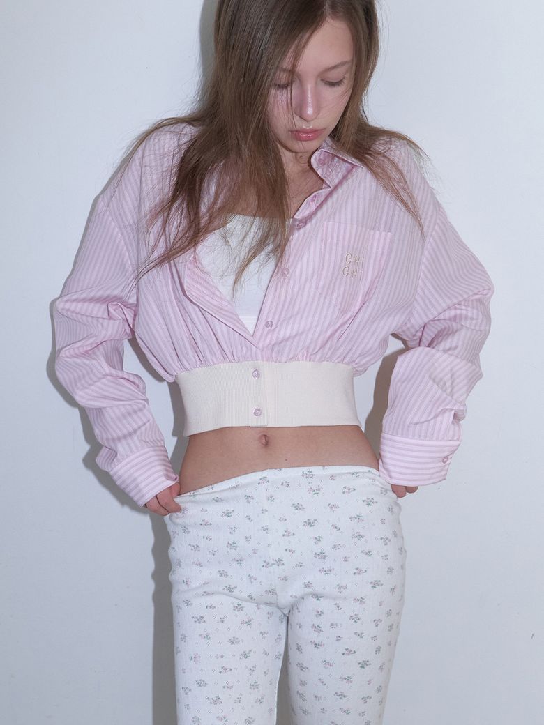 트랑 크롭 스트라이프 립 셔츠_Trang Shirt_Pink