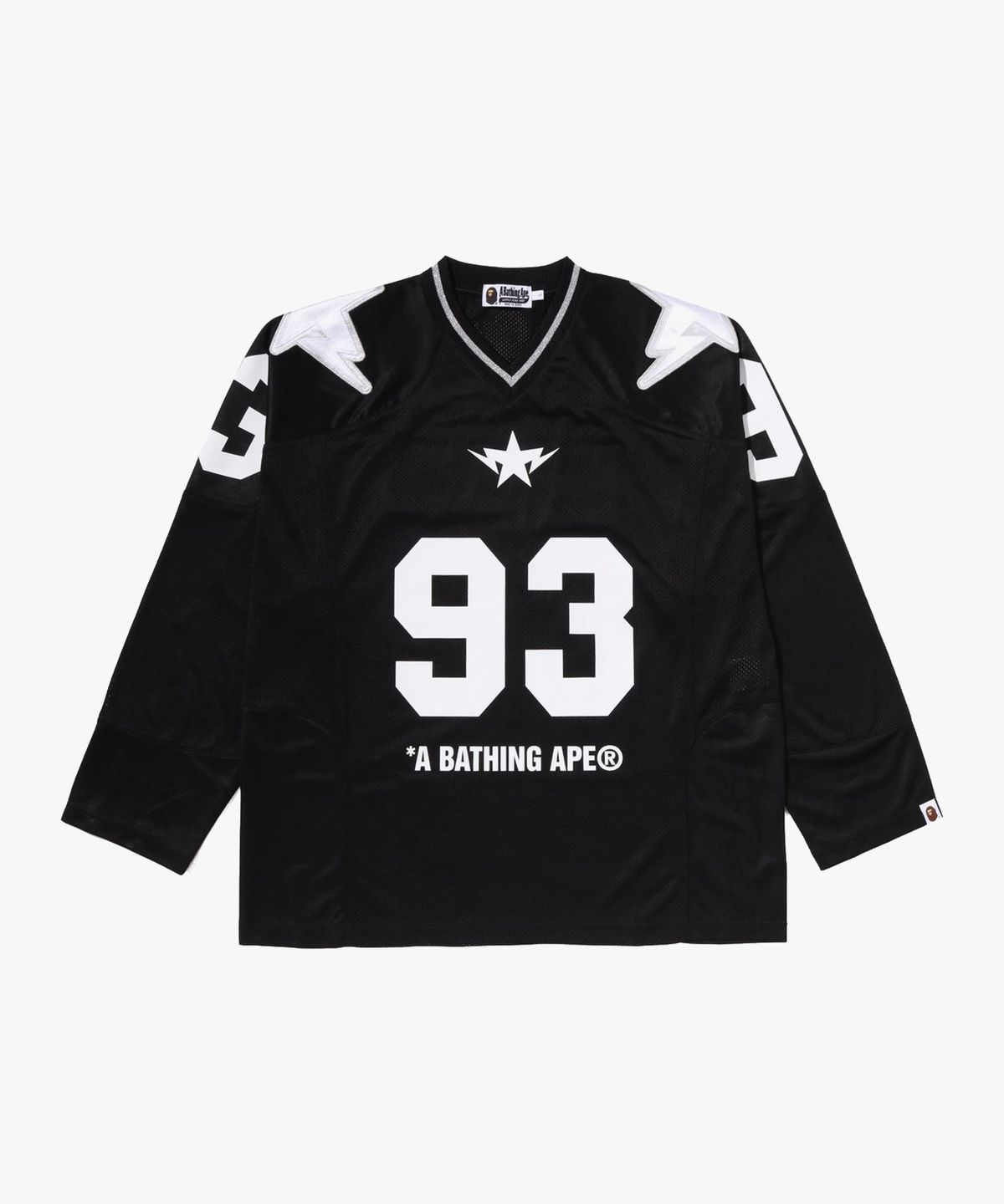베이프(BAPE) 라인 카모 멀티 로고 크롭 핏 풋볼 져지(M) BLACK