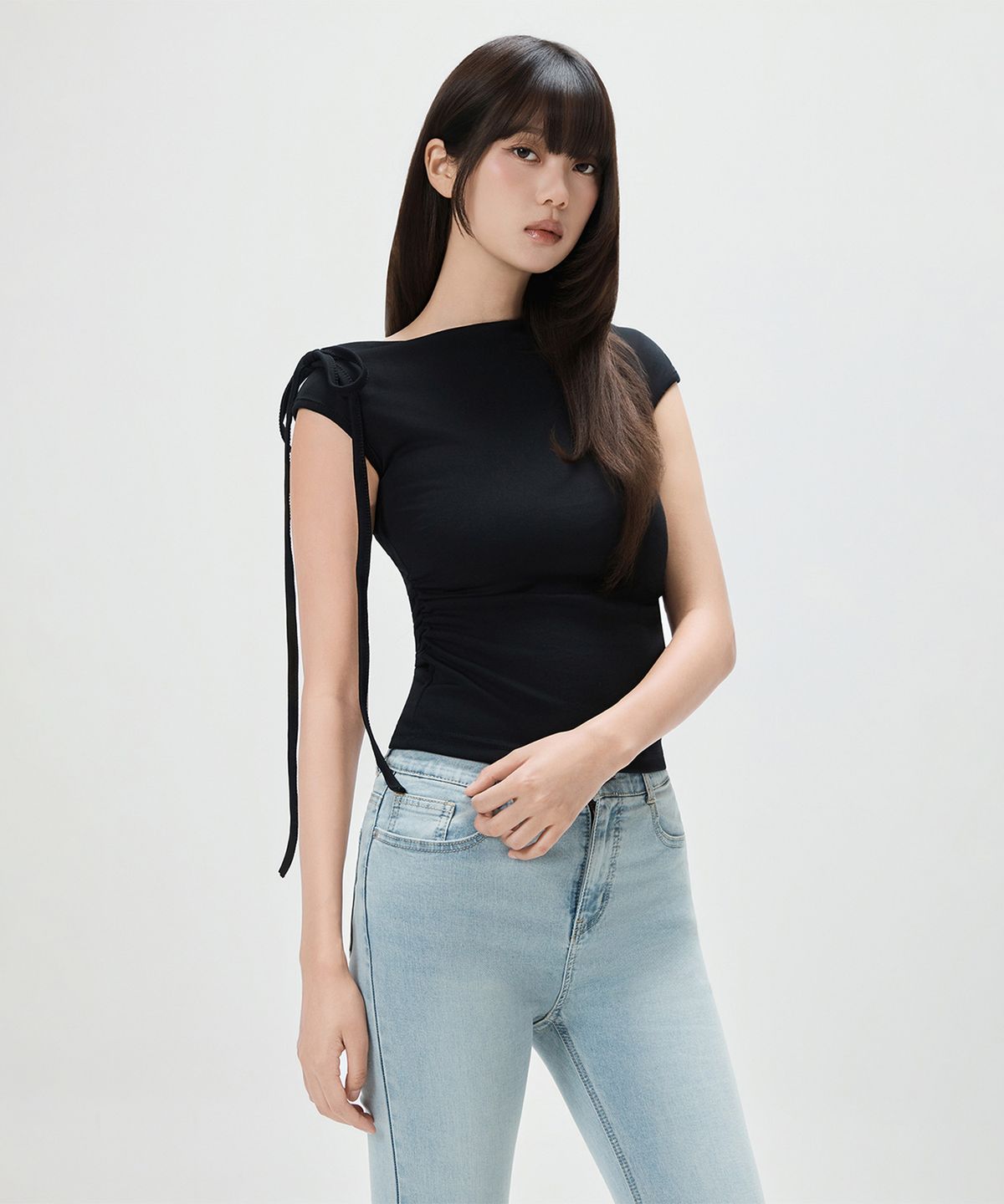 미쏘(MIXXO) 캡소매 타이 티셔츠 RE HWG61MS_MIWHWG80QS