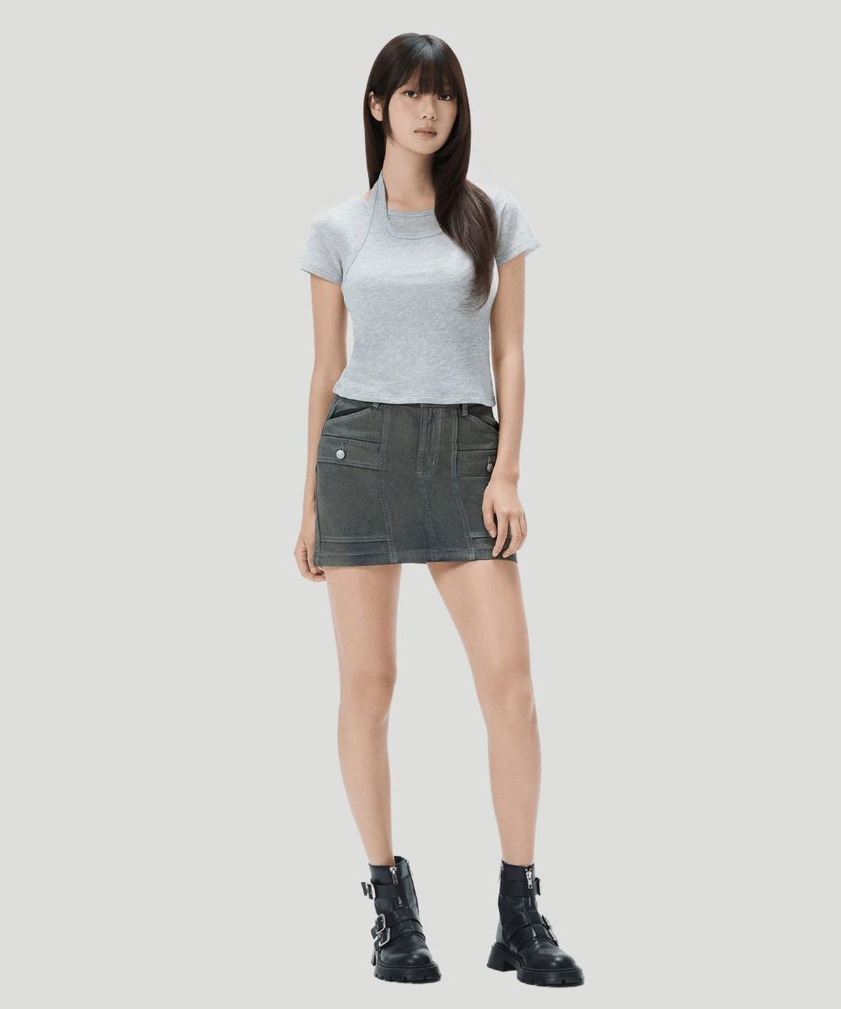 미쏘(MIXXO) 홀터넥 시스루 반팔 티셔츠 RE LWG31QA_MIWHWG54QA