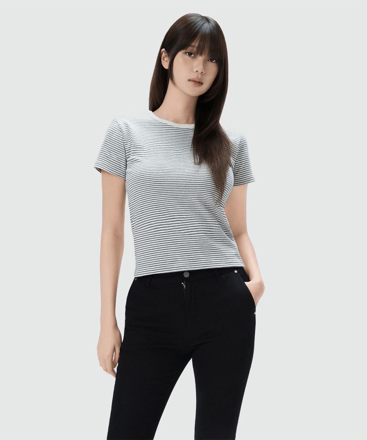 미쏘(MIXXO) 스트라이프 반팔 티셔츠_MIWHWG709S