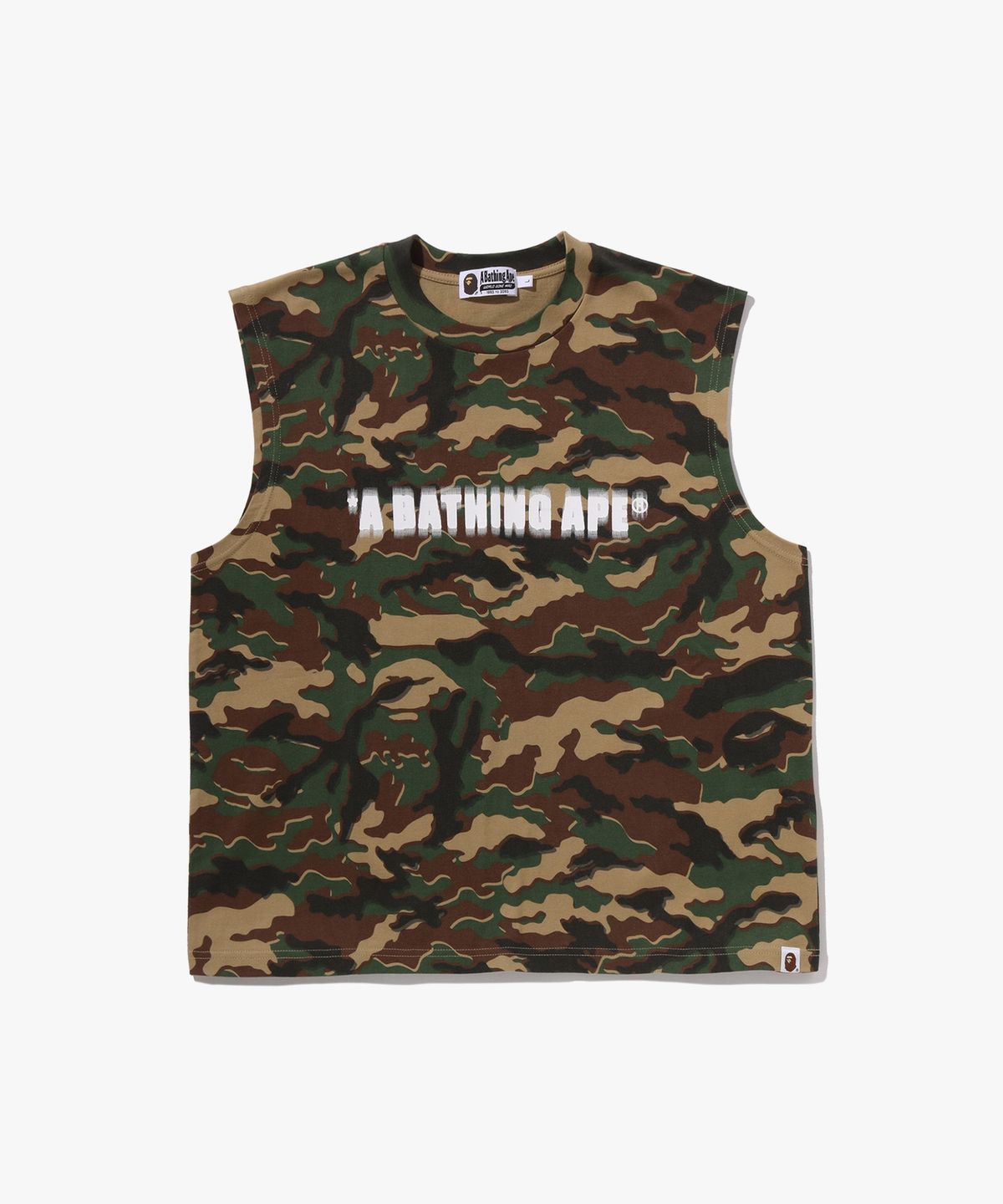 베이프(BAPE) 글리치 우드랜드 카모 헤비 워시 BATHING APE 크롭 핏 나시(M) GREEN