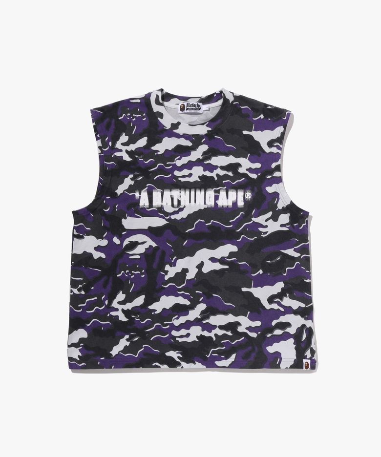 글리치 우드랜드 카모 헤비 워시 BATHING APE 크롭 핏 나시(M) PURPLE