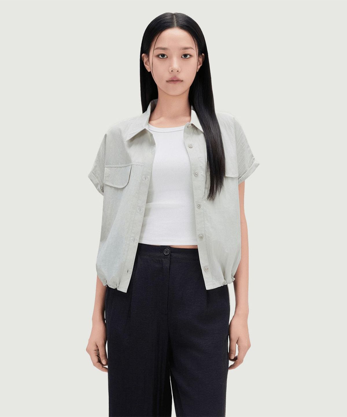 미쏘(MIXXO) 스트링 반팔 셔츠_MIWYAG701B