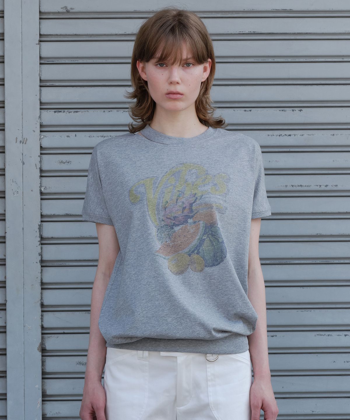 썬번프로젝트(SUNBURNPROJECT) FRUITS SLIT T-SHIRT, MELANGE GRAY