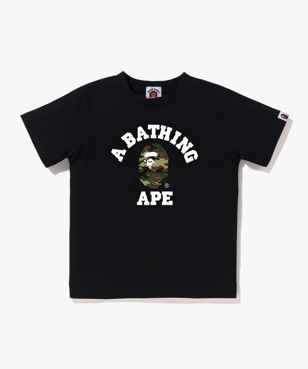 베이프 키즈(BAPE KIDS) 글리치 우드랜드 카모 콜리지 티셔츠(Kids) BLACK/GREEN