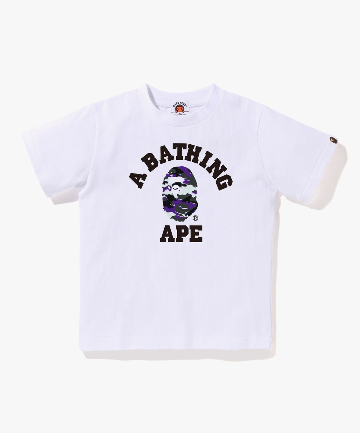 베이프 키즈(BAPE KIDS) 글리치 우드랜드 카모 콜리지 티셔츠(Kids) WHITE/PURLE