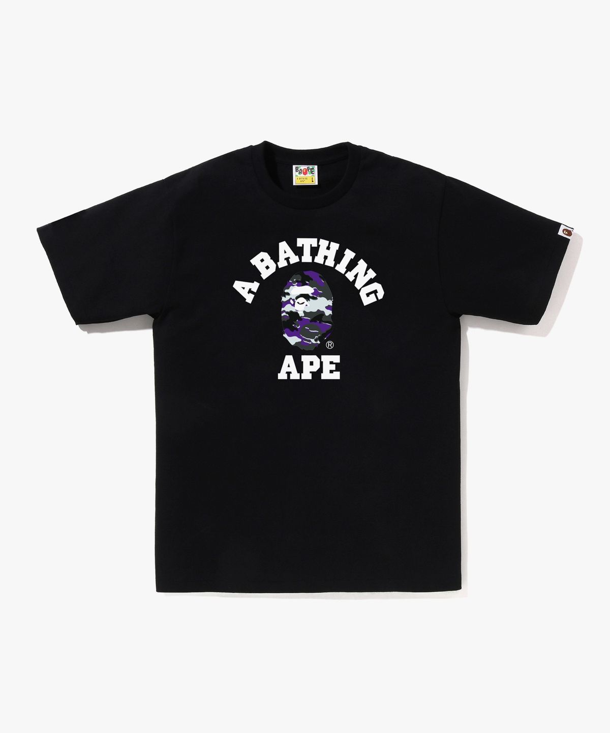 베이프(BAPE) 글리치 우드랜드 카모 콜리지 티셔츠(M) BLACK/PURPLE