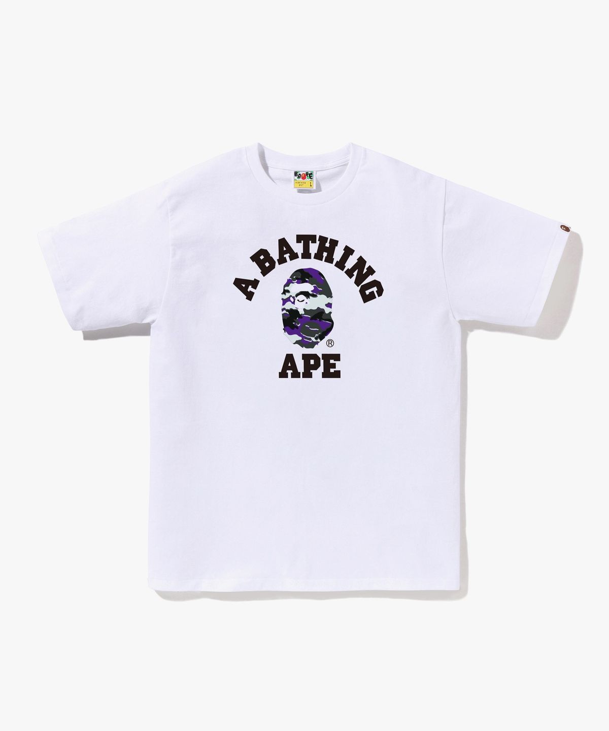 베이프(BAPE) 글리치 우드랜드 카모 콜리지 티셔츠(M) WHITE/PURLE