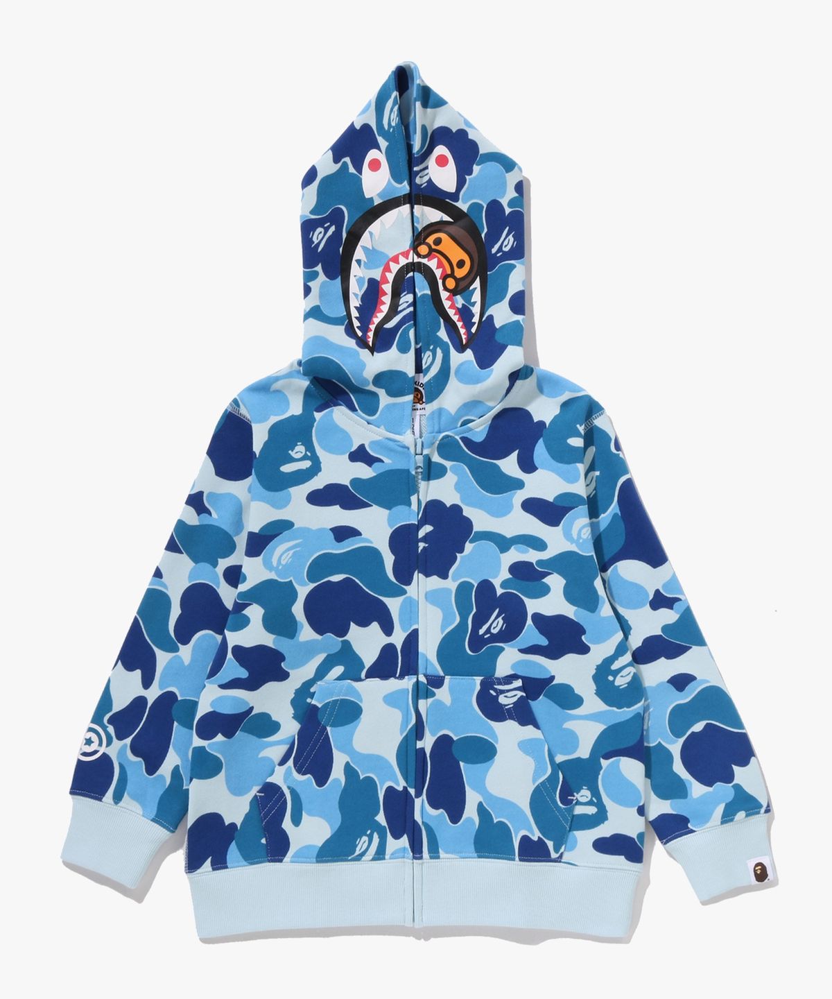 베이프 키즈(BAPE KIDS) ABC 카모 마일로 샤크 집 후드(Kids) BLUE