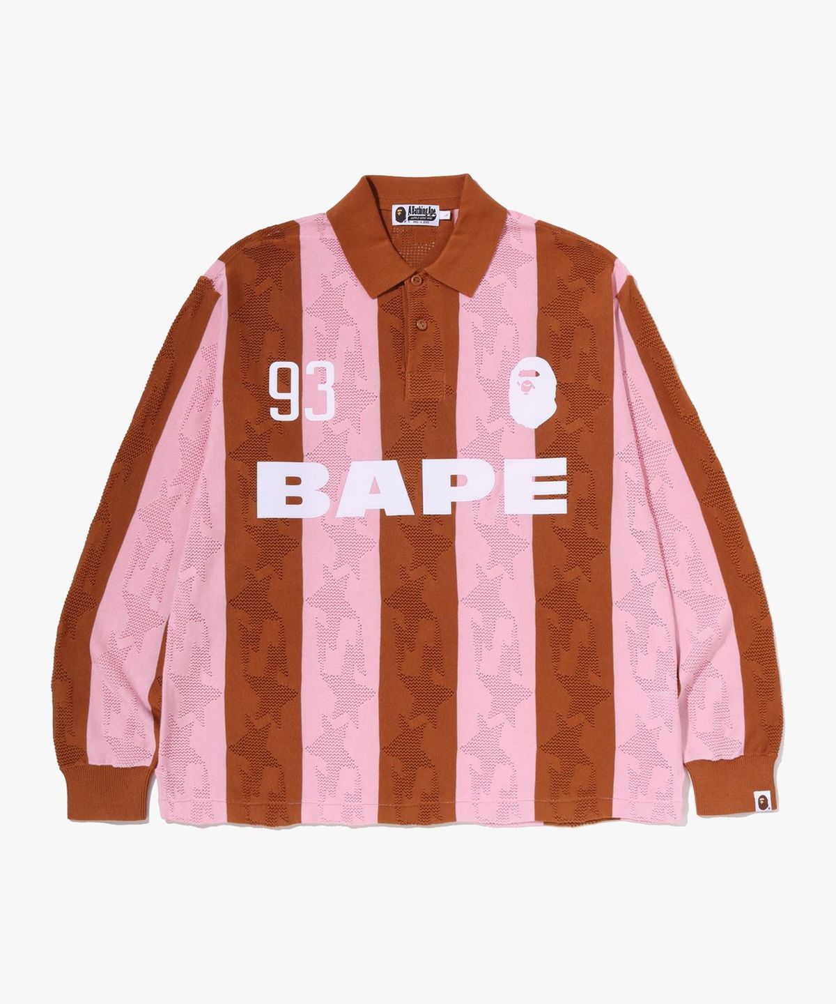 베이프(BAPE) 스타 스트라이프 패턴 자카드 멀티 로고 릴렉스드 핏 롱슬리브(M) BEIGE