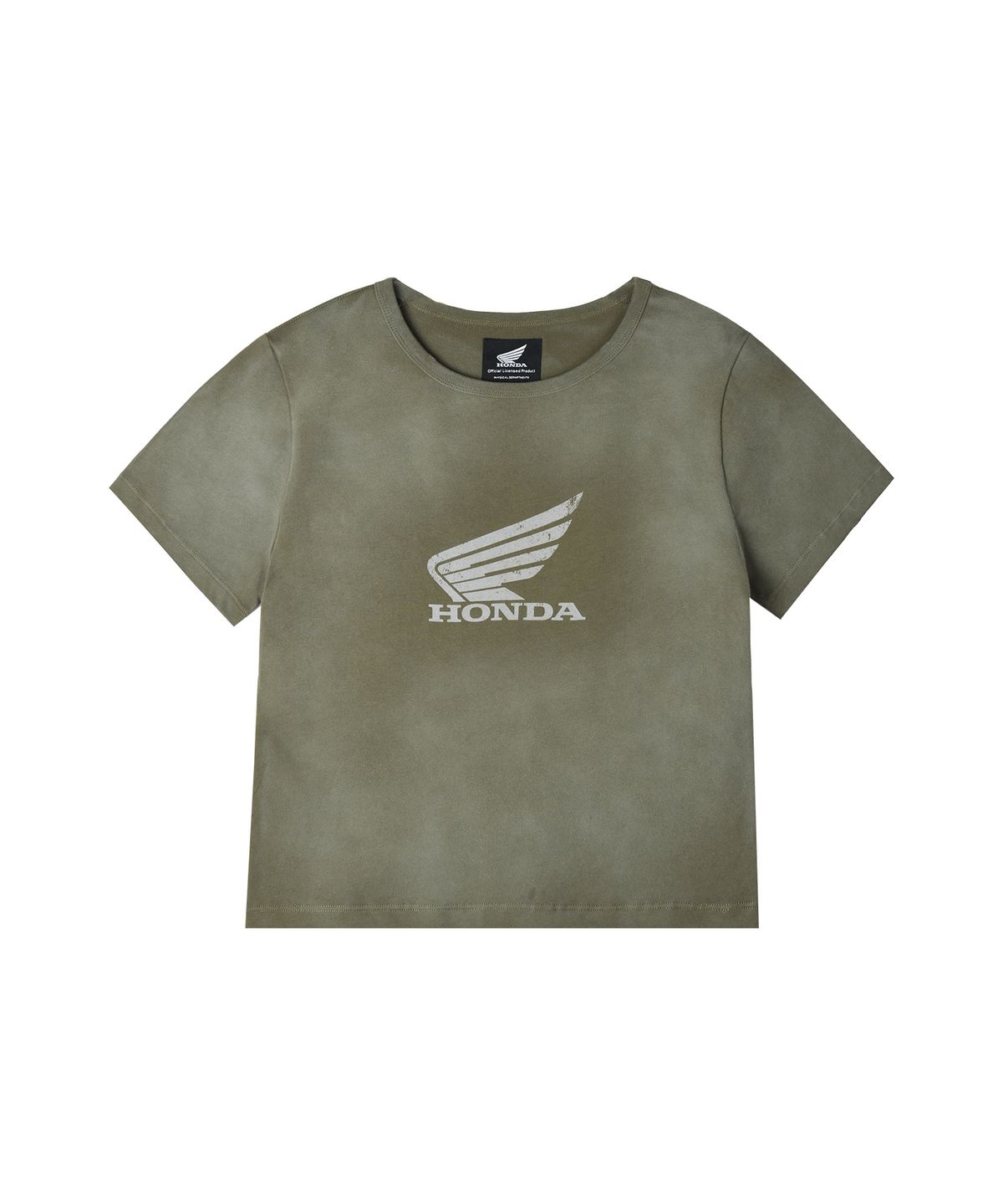 핍스 모터사이클(PHYPS MOTORCYCLE) Womens Damage Washed Wing Logo Crop Tee Khaki